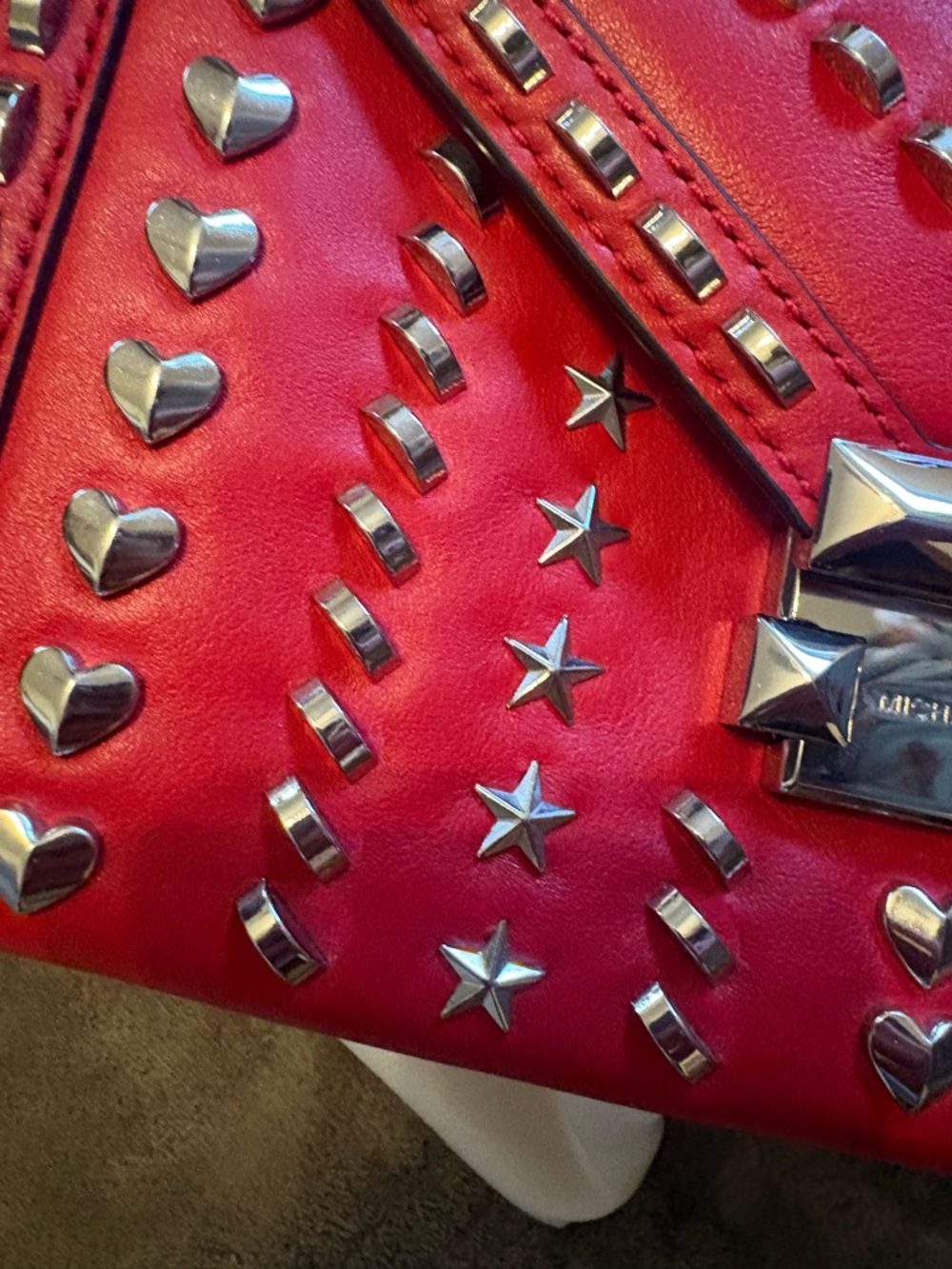 Michael Kors Red Studded Leather Crossbody with Silver Hardware - Picture 5 of 8